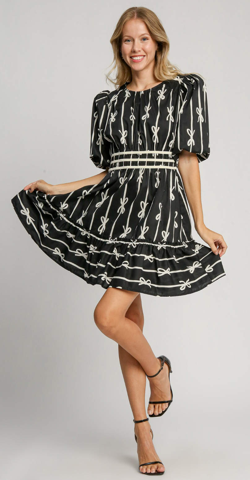 Bow Print Mini Dress