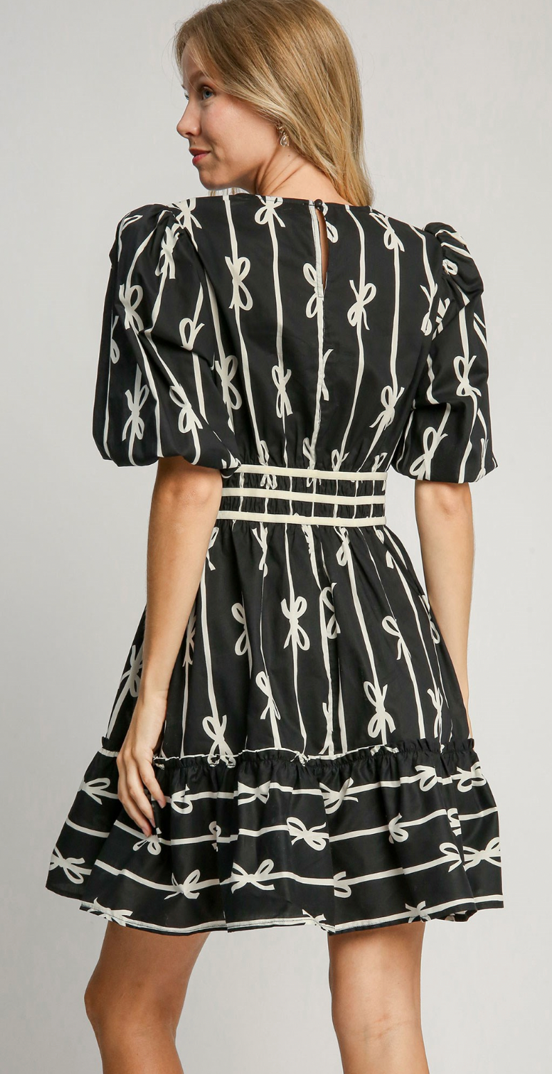 Bow Print Mini Dress