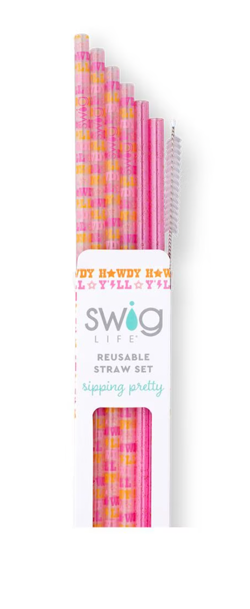 Howdy Y'all + Pink Glitter Reusable Straw Set