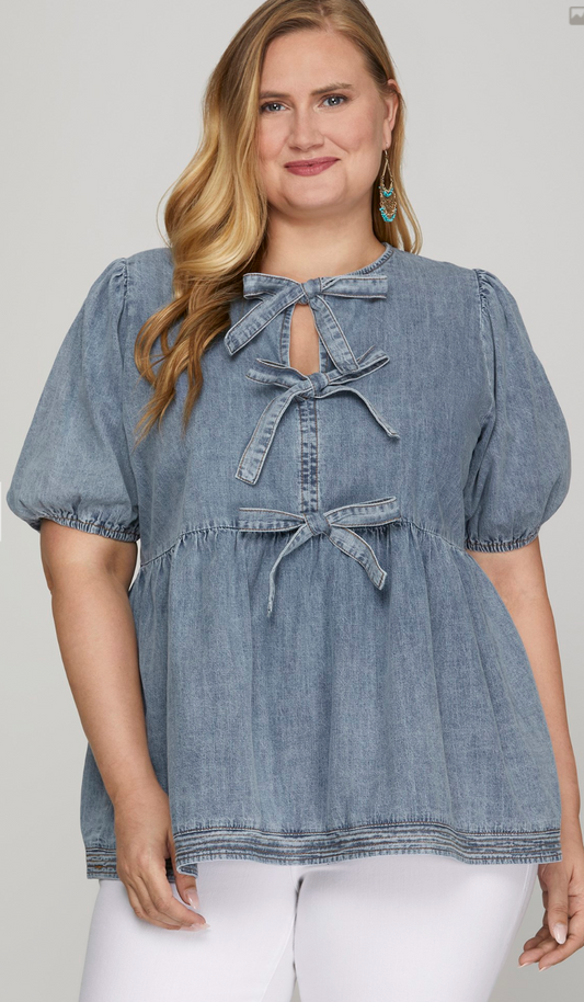 Puff Sleeve Denim Top