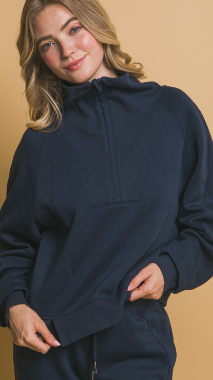 Half Zip Sweatshirt With Funnel Neck