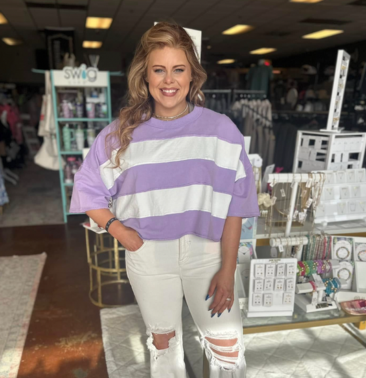 Cut Edge Color Blocked Tee