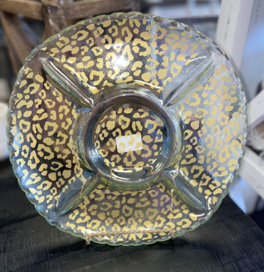Leopard Chip and Dip Serving Tray 13"