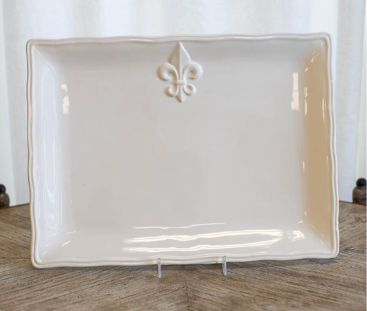 Fleur de Lis Platter White 15.5x11.5