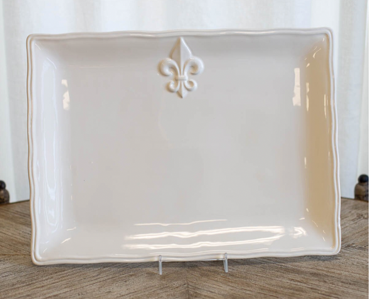 Fleur de Lis Platter White 11.5 x 8.5
