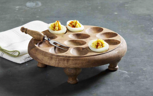 Wood Pedestal Devil Egg Set