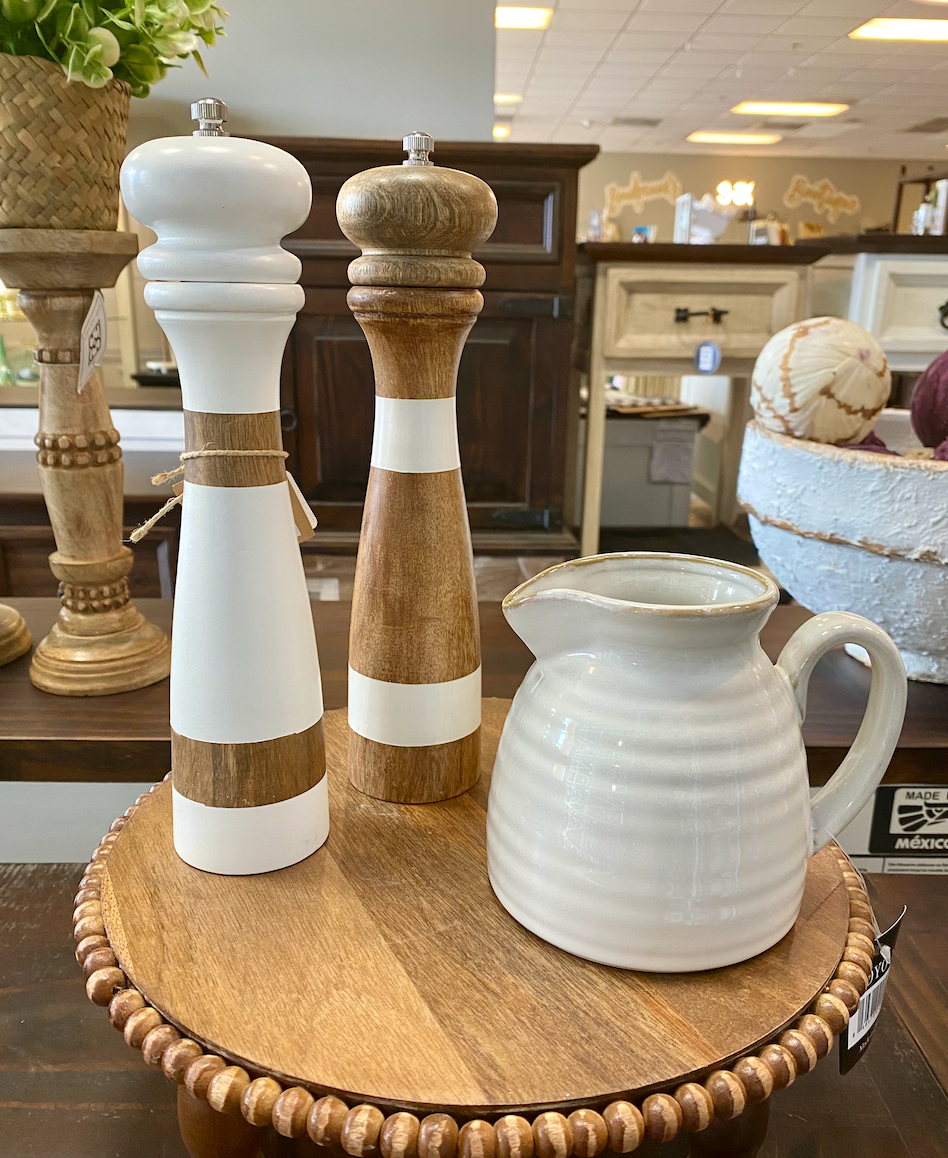 White/Wood Salt & Pepper Shakers