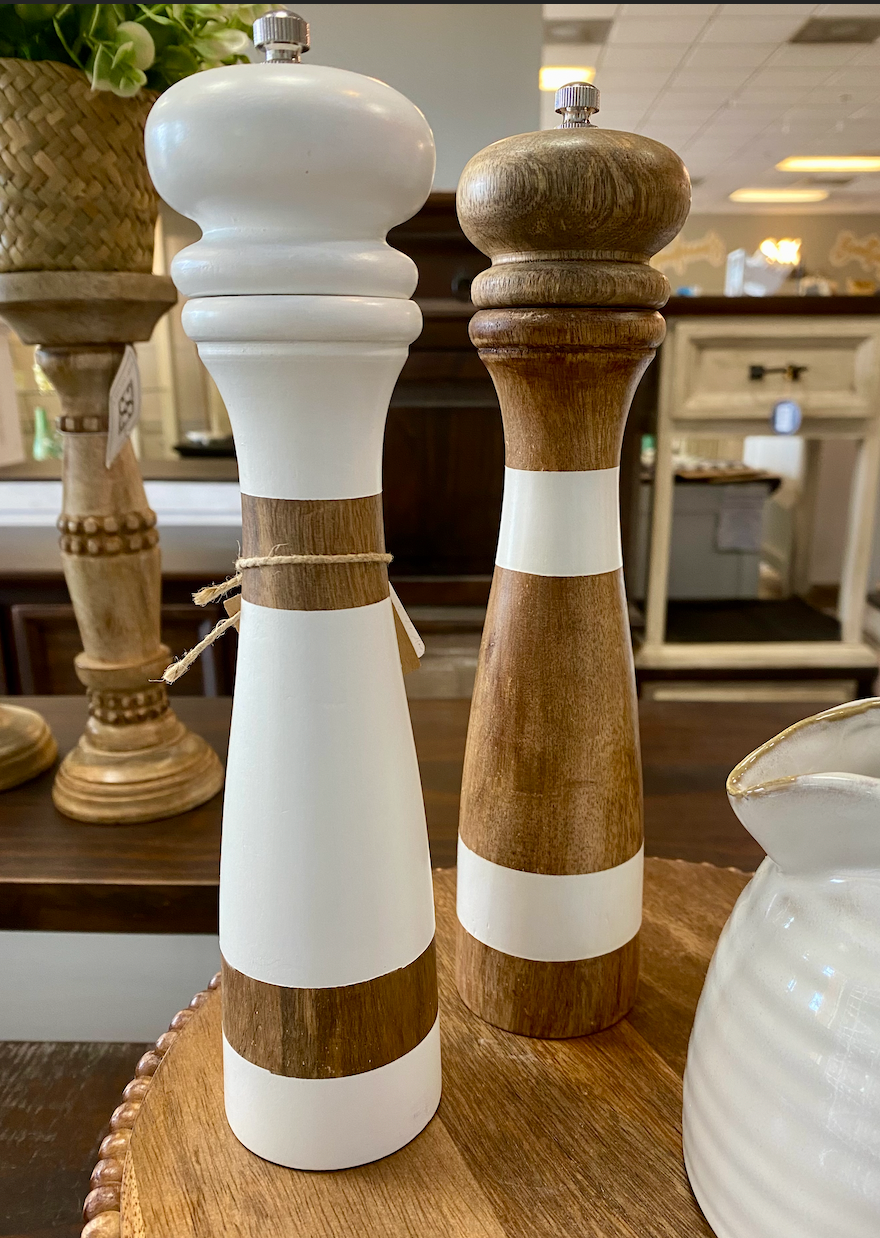 White/Wood Salt & Pepper Shakers