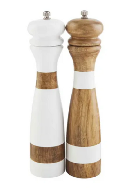 White/Wood Salt & Pepper Shakers