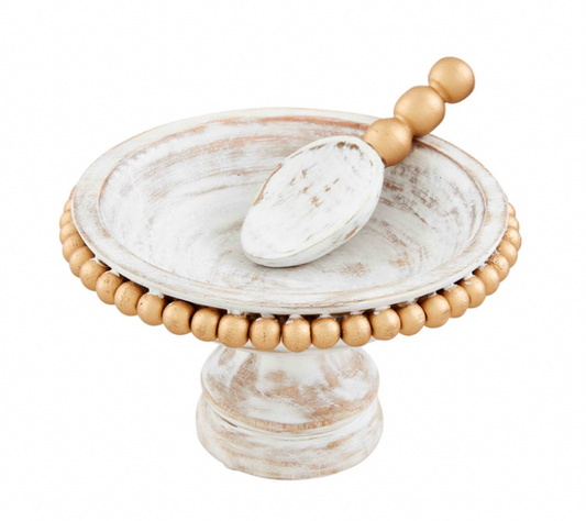 Gold Wood Beaded Candy Dish