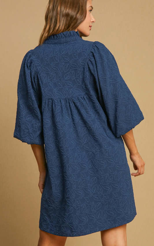 Floral Lace Dress-Navy