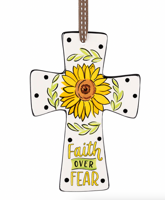 Faith Over Fear Sunflower Cross