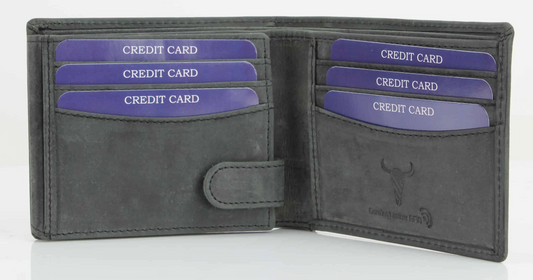 American Bison Bird Embossed Leather Mens Bi Fold Wallet