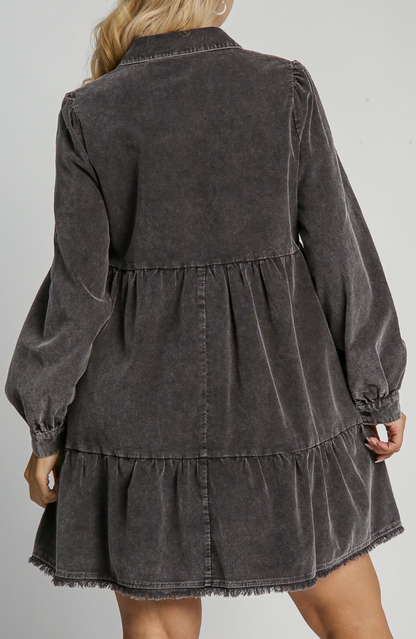 Mineral Wash Collared Dress-Ash
