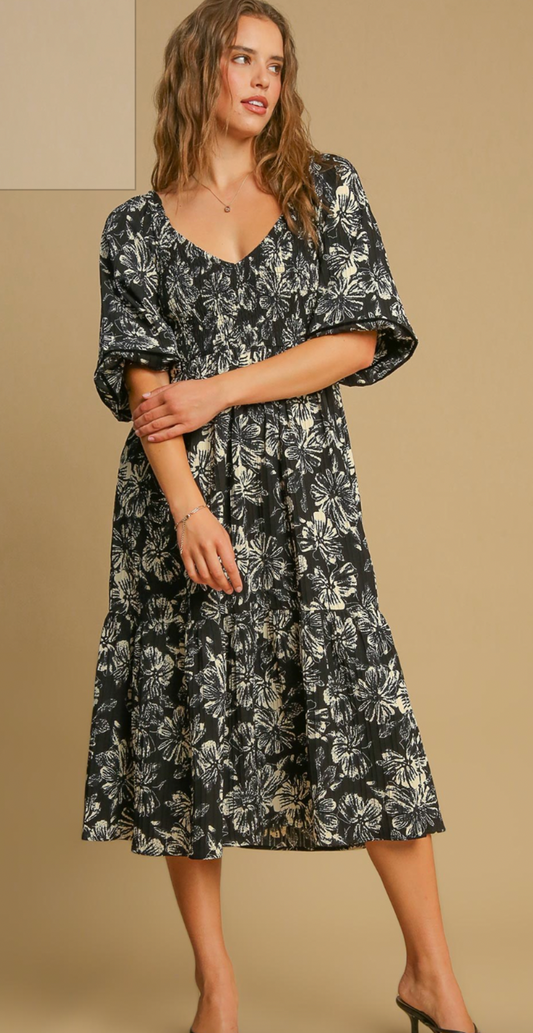 Black Floral Midi Dress
