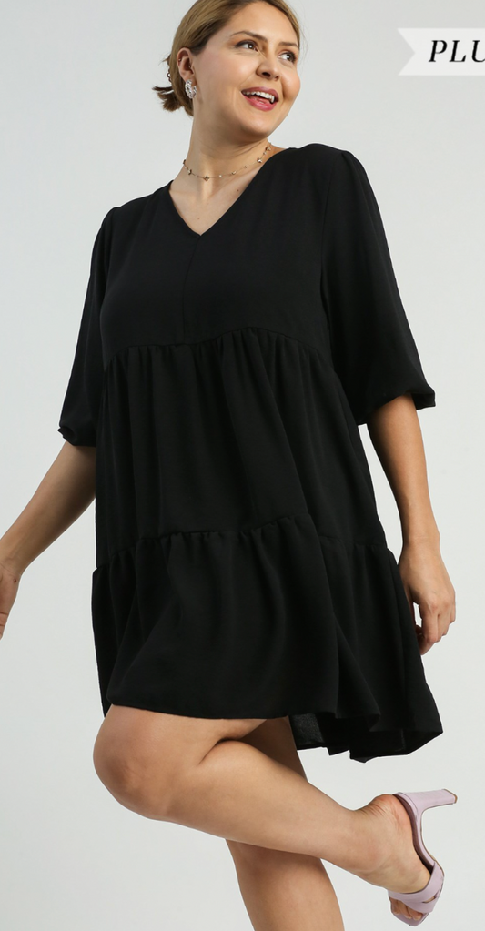 V-Neck Tiered Black Dress