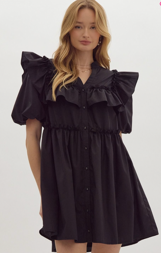 V-neck Bubble Sleeve Mini Dress