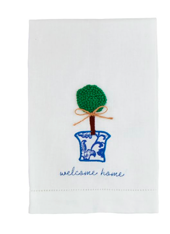 Welcome Boxwood Topiary Towel