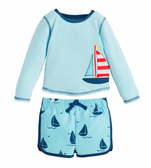Sailboat Rash Guard & Swim Trunks Set