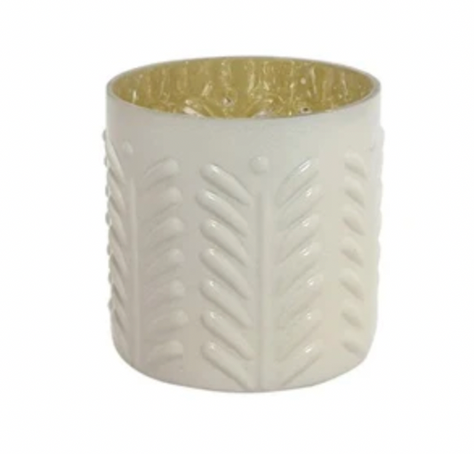 Glass Embossed Wheat Design Candle Holder