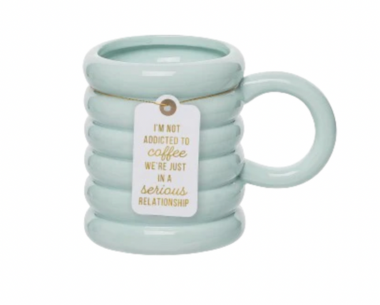 Addicted To Coffee Teal Ribbed Mug