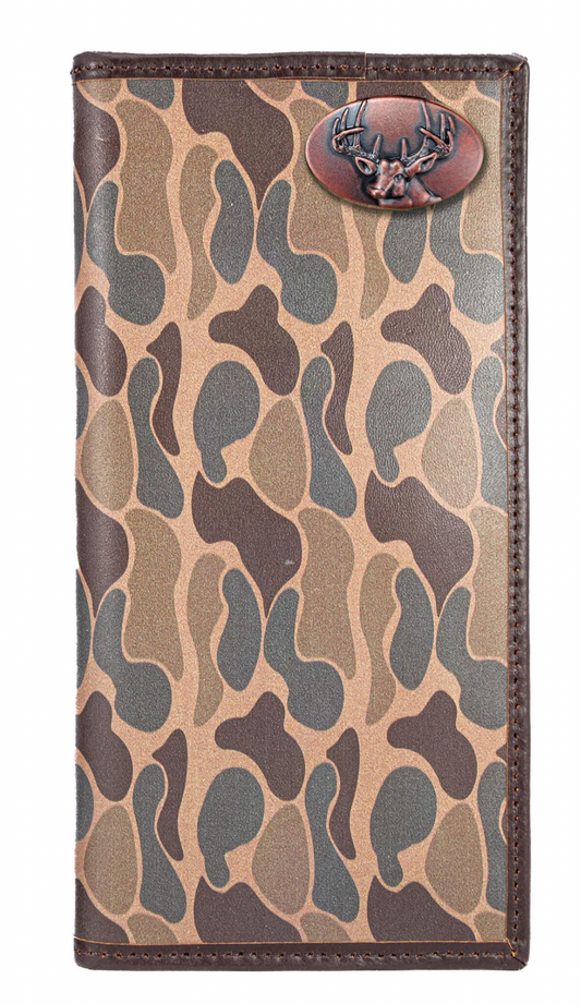 Buck Men's Secretary Old School Camo Leather Wallet Brown Camo