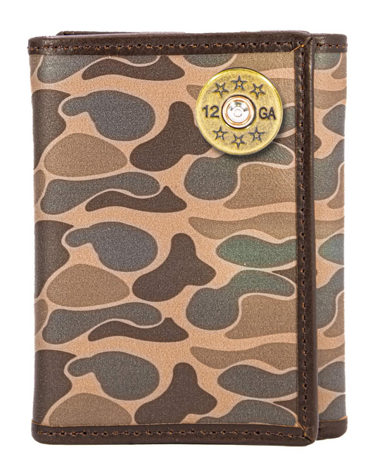 Shotshell Men's Trifold Old School Camo Leather Wallet Brown Camo