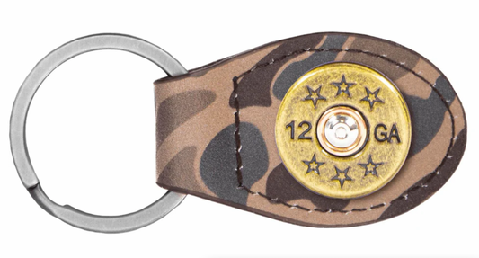 Brown Old School Camo Leather Key Fob Shot