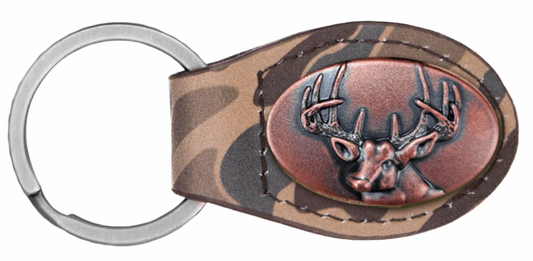 Brown Old School Camo Leather Key Fob Buck
