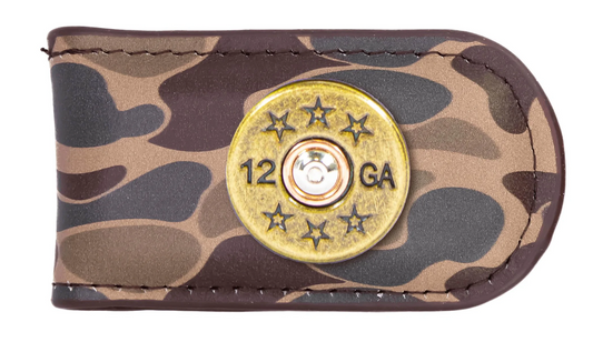 Shotshell Men's Old School Camo Leather Money Clip Brown Camo