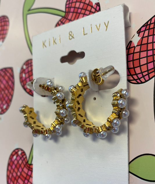 Double Pearl Hoops W/ Tiny Stones