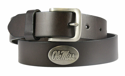 Ole Miss No Tip Leather Belt Brown