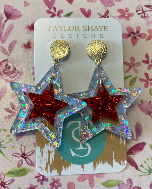 God Bless The USA Star Drop Earrings