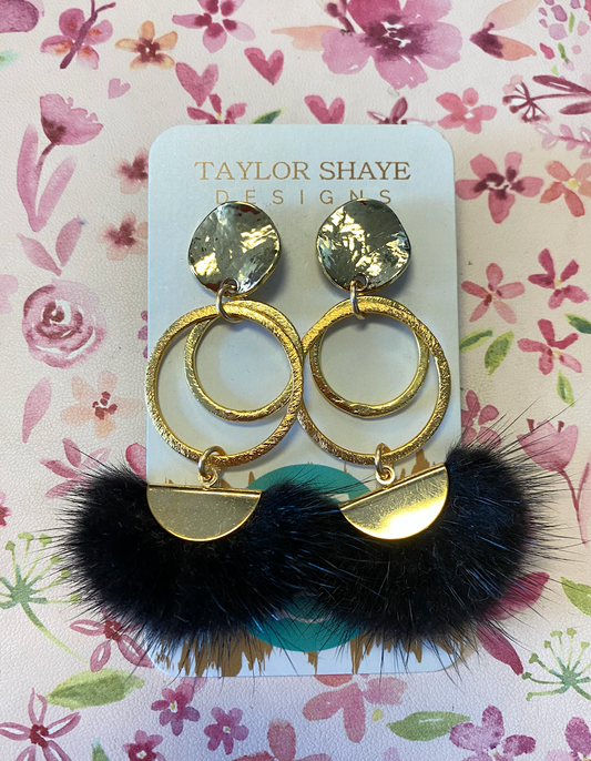 Black Tassel Fur Earrings