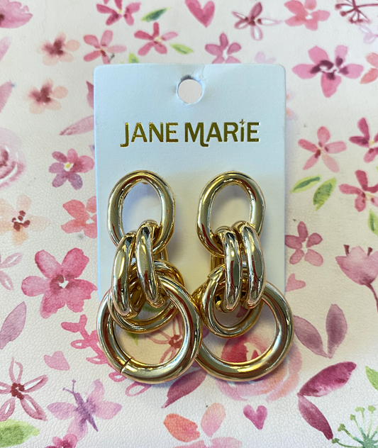 Gold Stacked and Interlinked Cables and Rings Earrings