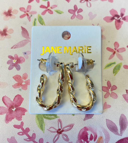 Gold Curb Chain U Hoop Earrings