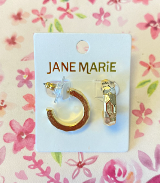 Gold Brushed Texture and Hammered Hoop Earrings