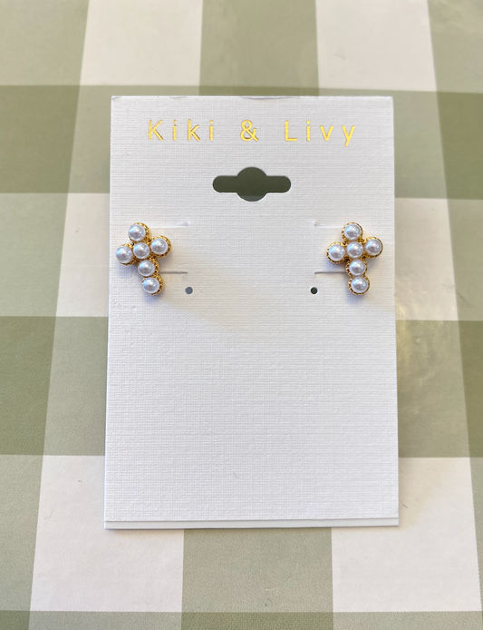 Pearl Cross Stud Earrings