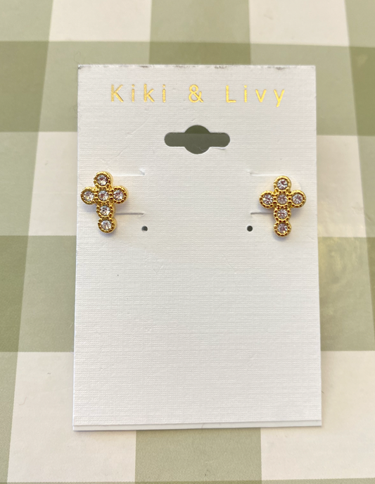 Crystal Cross Stud Earrings