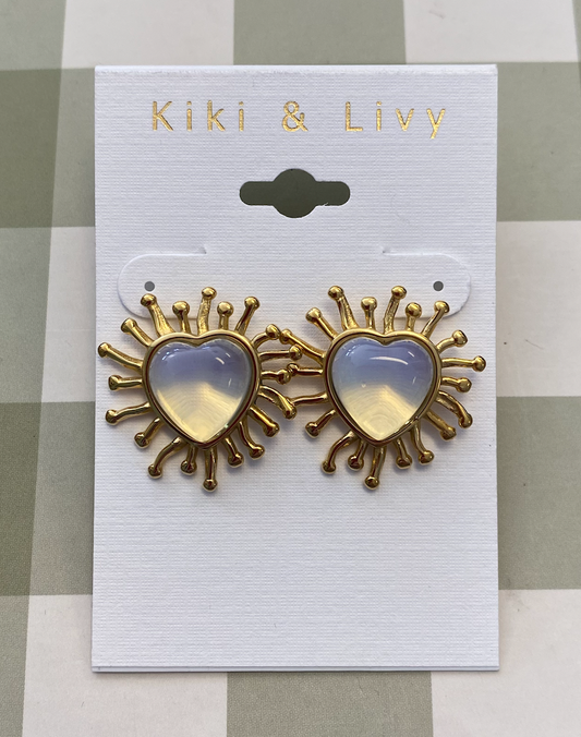 Large Opal Heart Stud Earrings