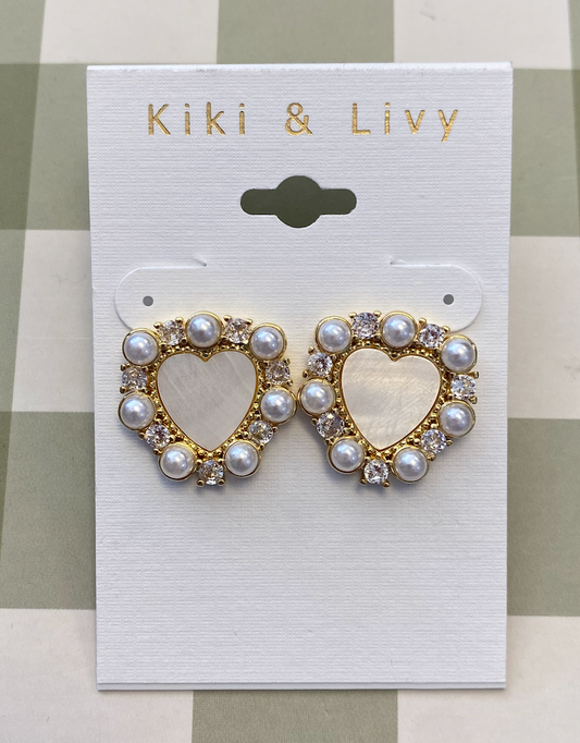 Large Pearl Heart Stud Earrings