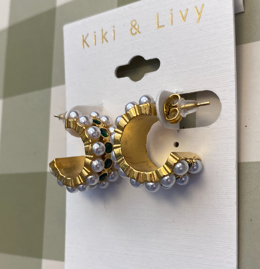 Dainty Pearl Hoops Single Row Stone