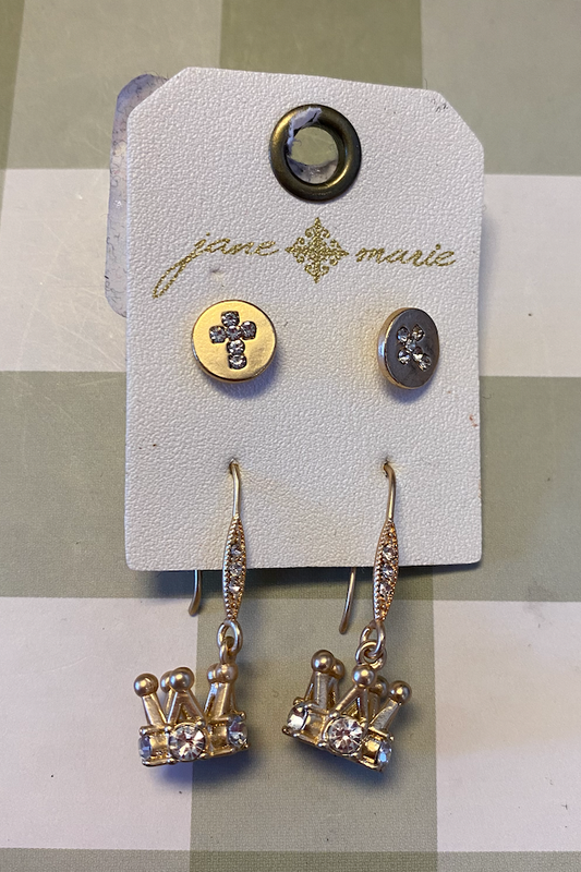Cross/Crown Set Earrings
