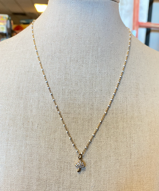 Enamel Bead Necklace-White Mushroom