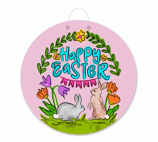 Bunnies with Tulips Door Hanger
