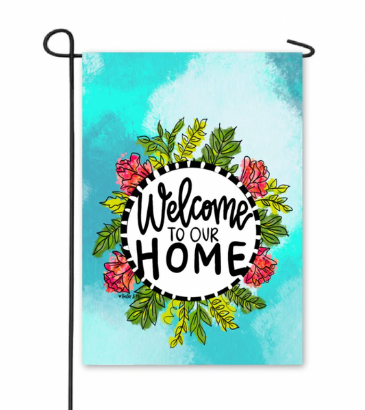 Welcome To Our Home Floral Wreath Garden Flag