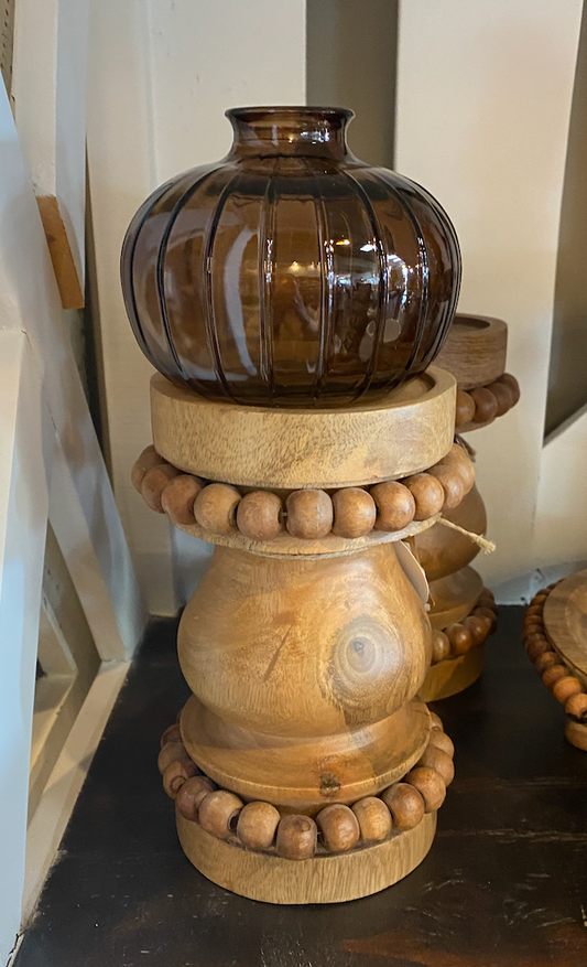 TAN SHORT BEADED CANDLESTICK