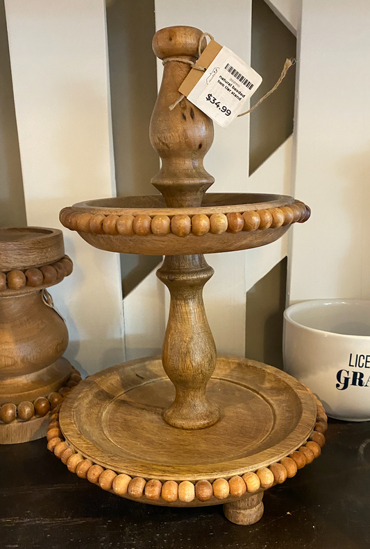 natural beaded two tier stand