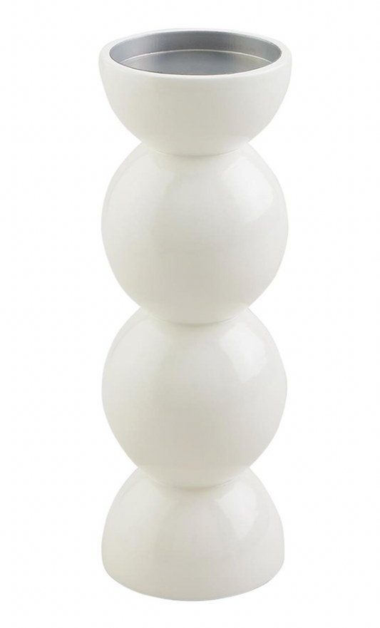 Sm White Lacquer Candlestick