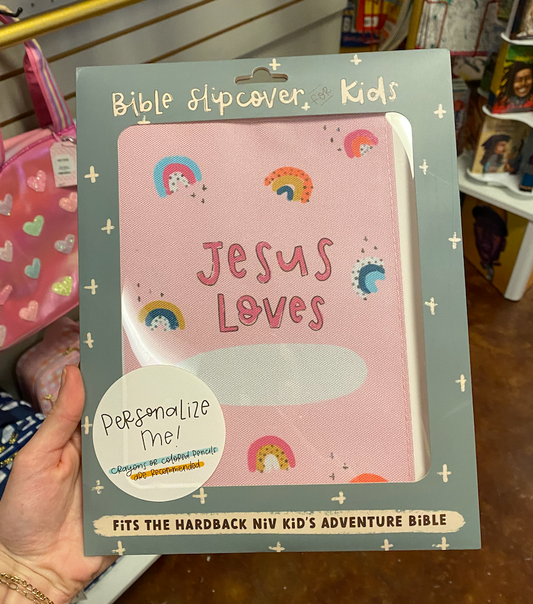 Pink Rainbow Jesus Loves Me Bible Slipcover